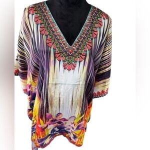 Sakkas Colorful V-Neck Embellished Coverup